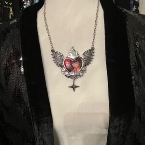 Retro A-Go-Go Bettie Page Rockabilly Winged Heart Necklace